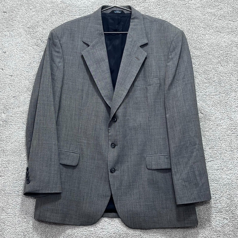 Haggar Clothing Co Men Gray 100%Tosted Wool Plaid Pure Wool Coat Blazer Size 44R